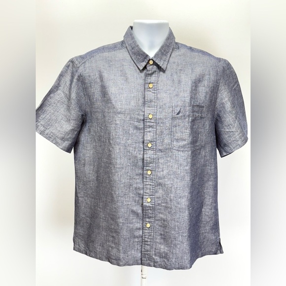 NAUTICA Men’s Blue chambray short sleeve shirt size L.‎ - Picture 2 of 12